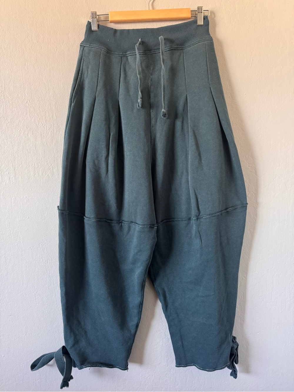 Intimately Free People Teal Pleated Lantern Sweatpants, Oversized Boho Granola